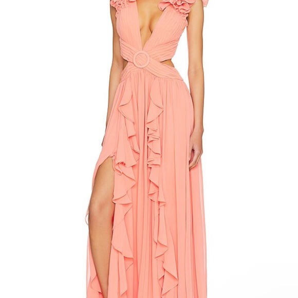 Pat Bo Flutter Sleeve Maxi Dress - Apricot. - Picture 5 of 5